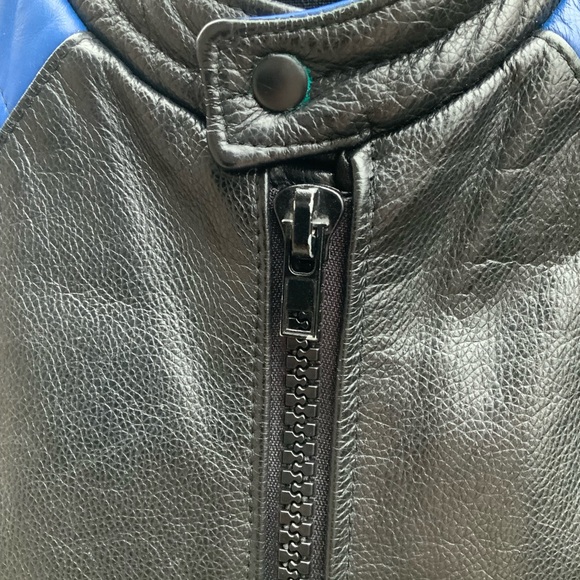 Vintage P LEATHER MONTREAL Moto MEN’S Leather Jacket Black & Blue Size Medium - Picture 7 of 16